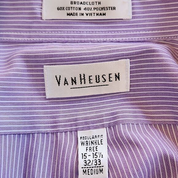 Van Heusen Men's Purple Shirt Striped Button Down Collar - Picture 3 of 3